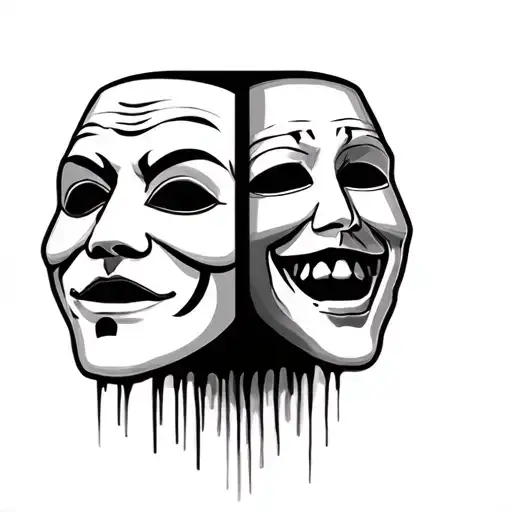 comedy and tragedy mask as one mask tattoo design idea
