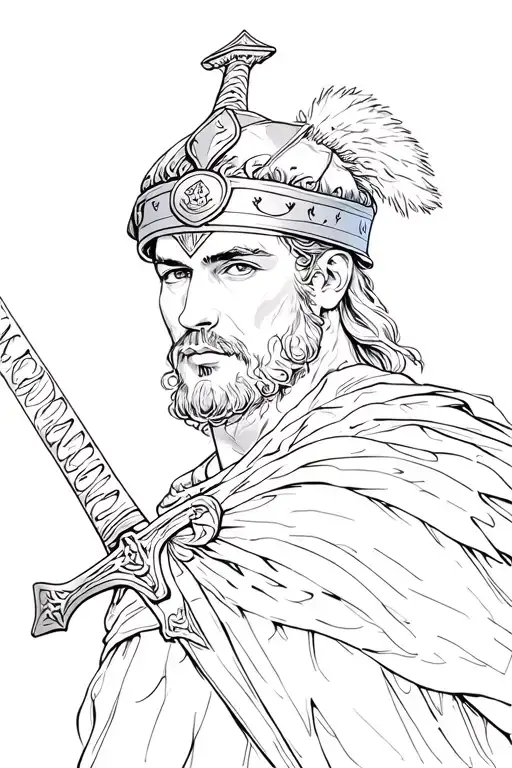 Roman warrior with a sword in his head tattoo design idea