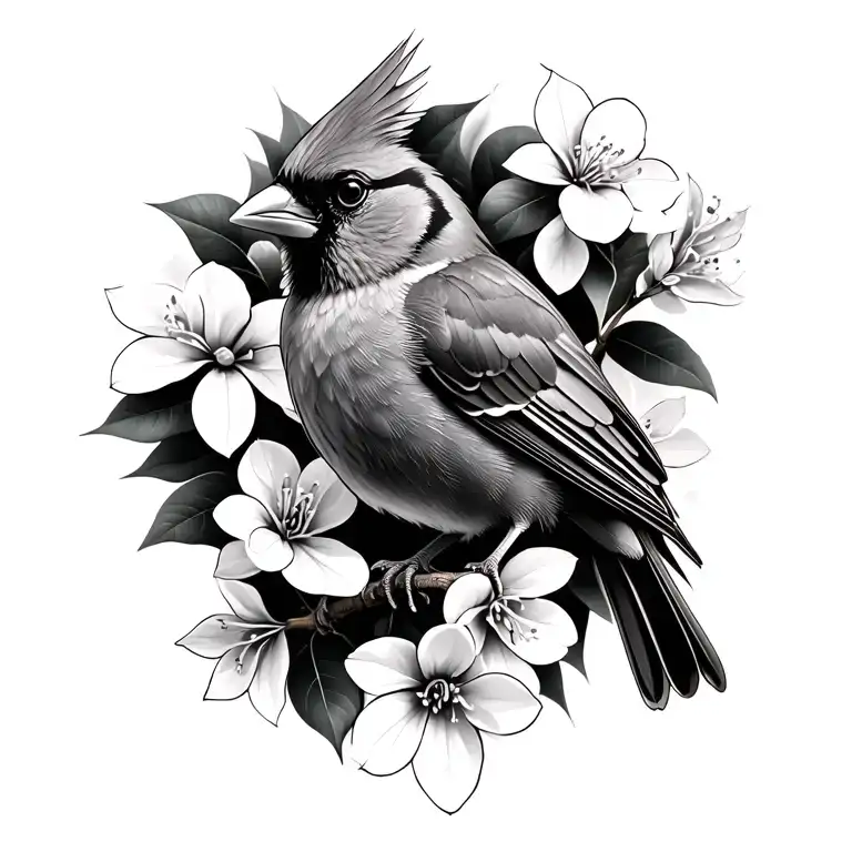 cardinal perched on a dogwood flowers tattoo design idea