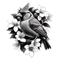 cardinal perched on a dogwood flowers tattoo design idea