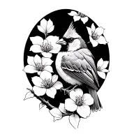 cardinal perched on a dogwood flowers tattoo design idea