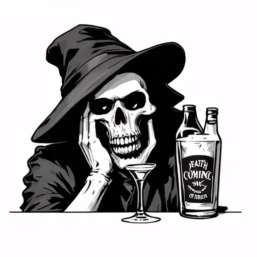Death coming to take me away while at a bar tattoo design idea