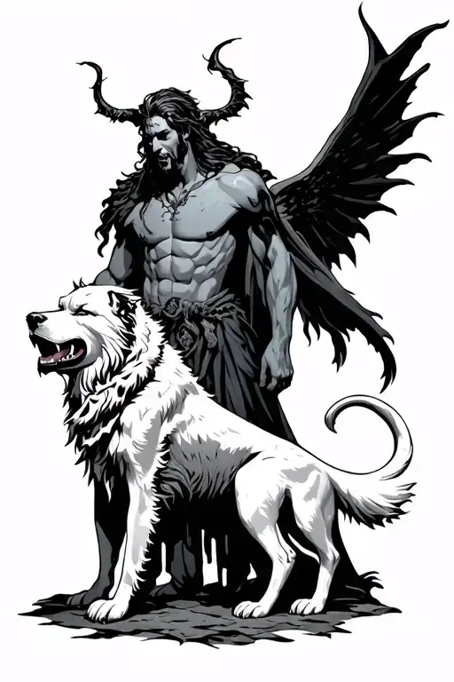 Hades and Cerberus in the underworld tattoo design idea