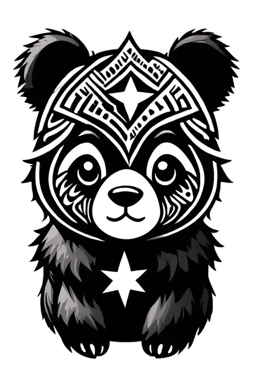 cute bear cub and north star tattoo design idea
