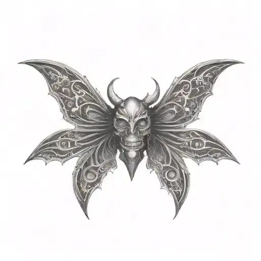 seraphim, 6 bat wings, centre eye, dark tattoo design idea