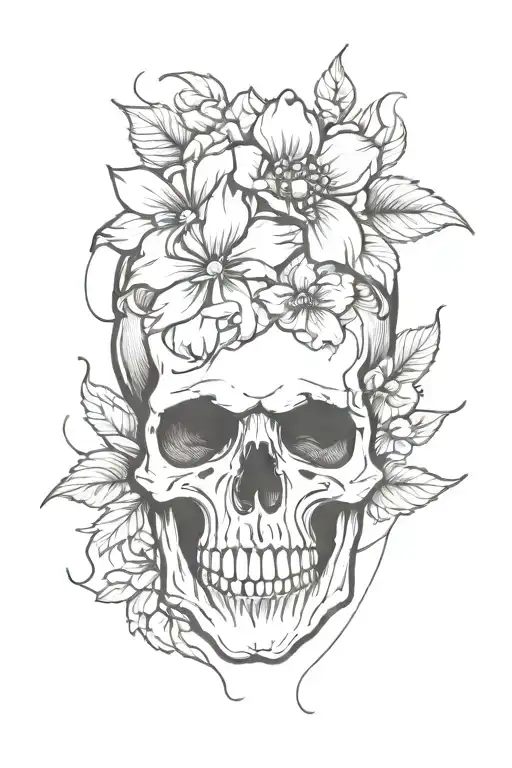 smokey skull with flower tattoo design idea