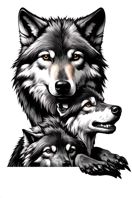 Dad mam and son wolf tattoo design idea