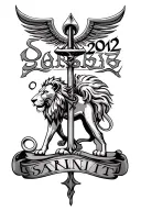 khanda with lion and roman numerals 2007 with the name sarbjit tattoo design idea