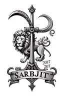 khanda with lion and roman numerals 2007 with the name sarbjit tattoo design idea