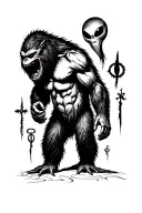 bigfoot, aliens, dogman, other cryptids like tattoo design idea