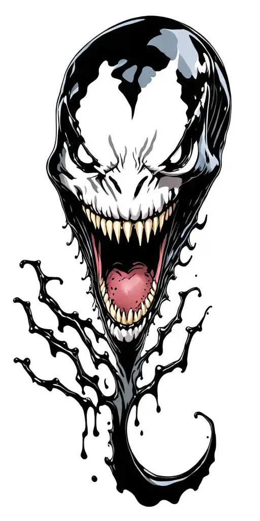 Venom portrait with open mouth and symbiote goo stretching tattoo design idea