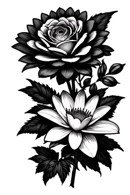 Rose Daisy Lily Chrysanthemum water lily flower arrangement tattoo design idea