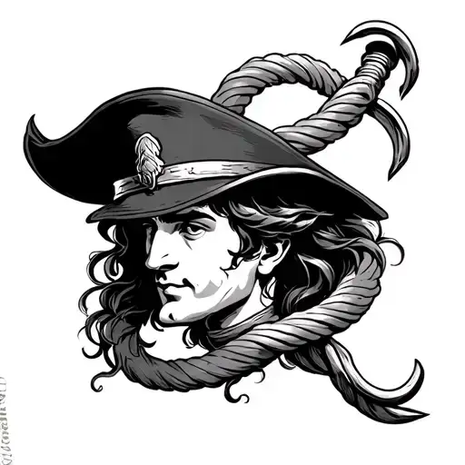 captain hooks hook intertwined with peter pans hat tattoo design idea