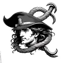 captain hooks hook intertwined with peter pans hat tattoo design idea