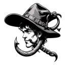 captain hooks hook intertwined with peter pans hat tattoo design idea