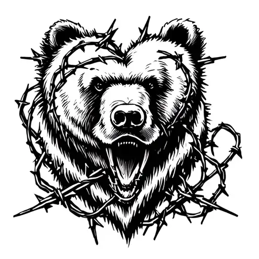 "GRIZZLY" barbed wire heart tattoo design idea