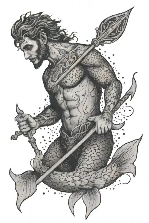 merman holding trident tattoo design idea