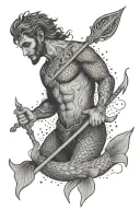 merman holding trident tattoo design idea