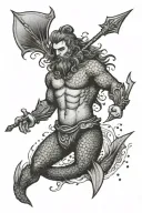 merman holding trident tattoo design idea