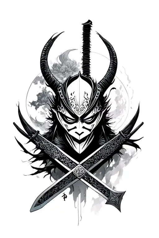 Ghost Of Tsushima JinSakai's Mask and sword tattoo design idea