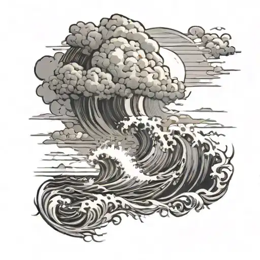 storm clouds sun breaking through to rough seas tattoo design idea