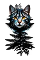 germany black forest, fir trees, ferns, wild cat face, mountains tattoo design idea