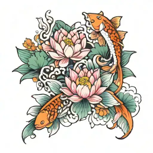 lotus and koi fish tattoo design idea