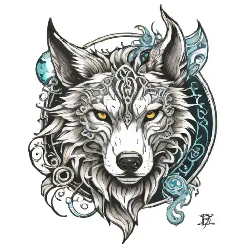9 moons , half dragon half alpha wolf..use number 8 hidden tattoo design idea