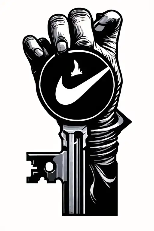 nike symbol integrated in the key symbol for a tattoo on the hand tattoo design idea