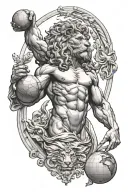 atlas holding the world with lion greek god tattoo design idea