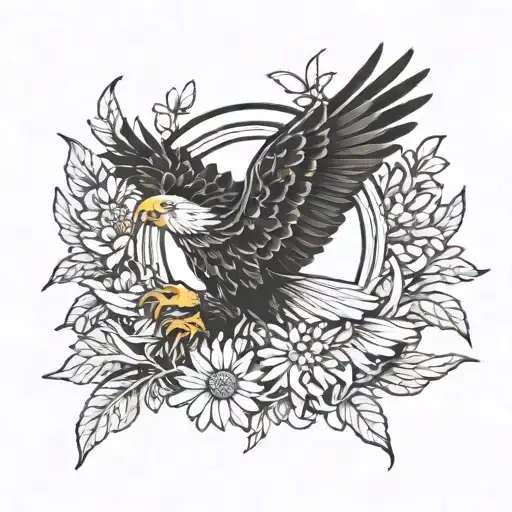 chamomile, yin-yang, eagle tattoo design idea