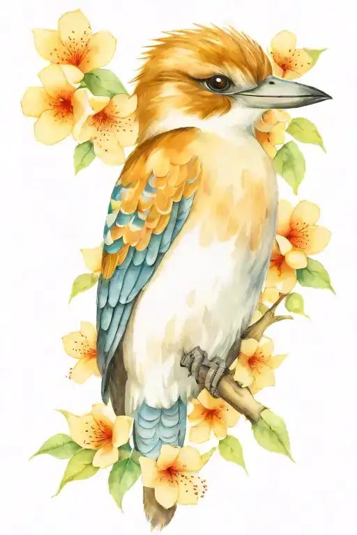 kookaburra with flowers tattoo design idea