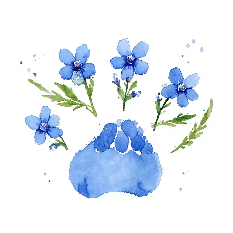 pawprint with forget me nots tattoo design idea