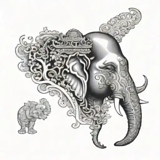Thai elephant head, ha long bay islands surrounded, Buddha tattoo design idea