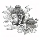 Thai elephant head, ha long bay islands surrounded, Buddha tattoo design idea