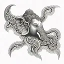 Thai elephant head, ha long bay islands surrounded, Buddha tattoo design idea