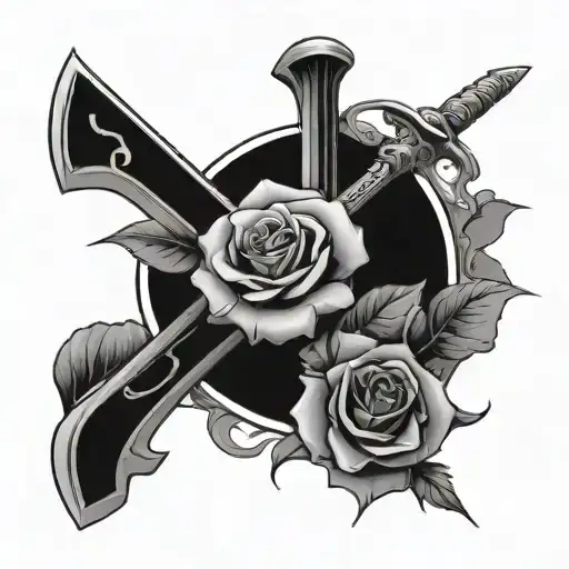 roses and kitana sword tattoo design idea