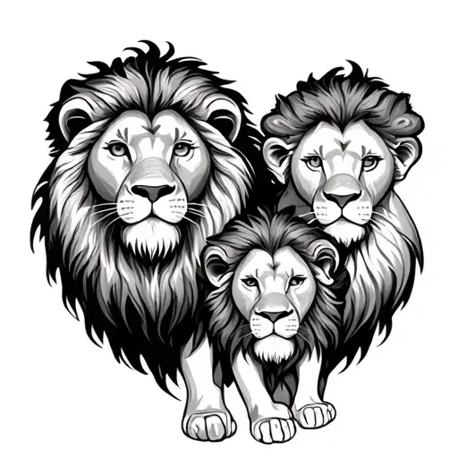 lion 3 children tattoo design idea
