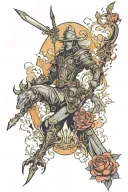 Excalibur urban environment half sleeve tattoo design idea