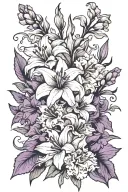violet gladiolus chrysanthemum narcissus flower bouquet tattoo design idea