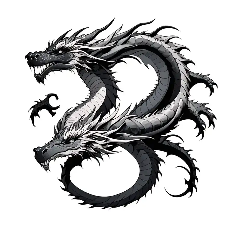Two dragons intertwined tattoo design idea