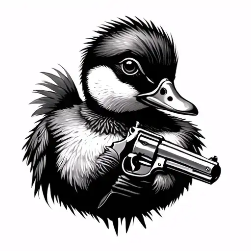 duckling holding a revolver tattoo design idea