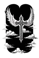 cross w wings clouds forming the shape tattoo design idea