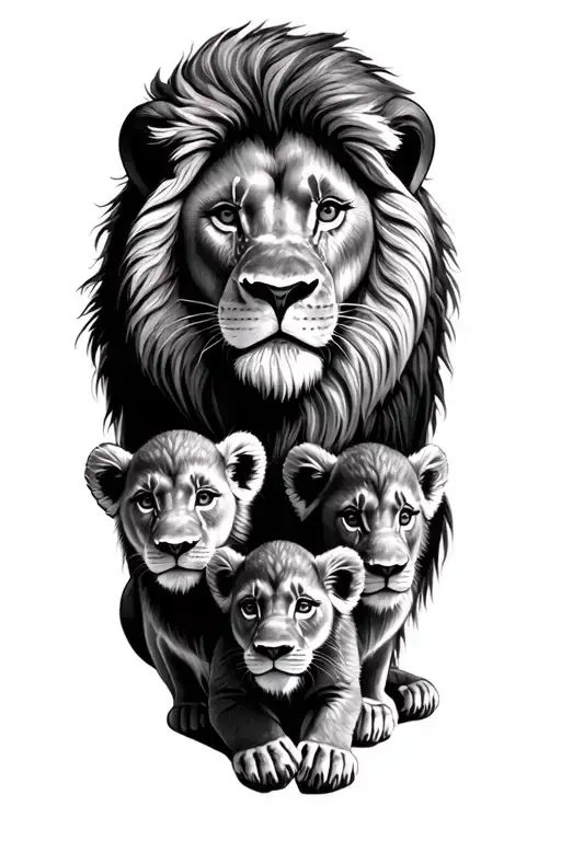 king lion and three cubs tattoo design idea