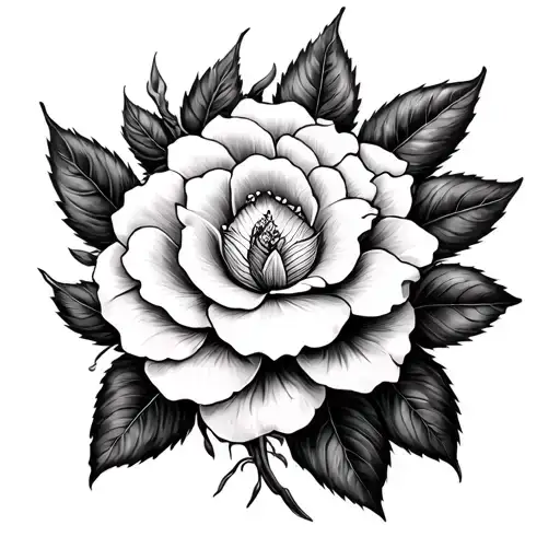 gardenia, tennis and steam engine tattoo design idea