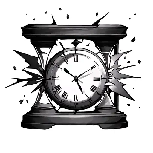 hourglass with broken clock inside tattoo design idea