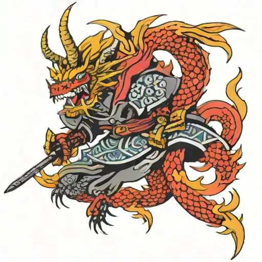 samurai dragon fireball tattoo design idea
