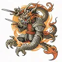 samurai dragon fireball tattoo design idea