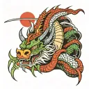 samurai dragon fireball tattoo design idea