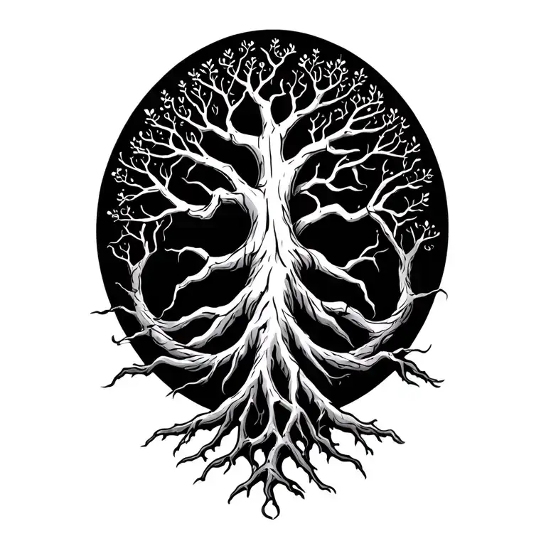 nordic tree roots spreading tattoo design idea